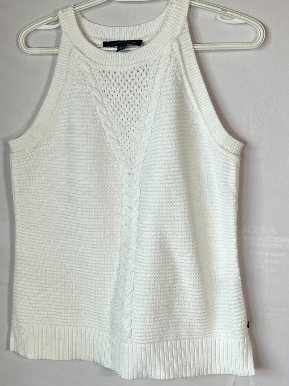 Tommy Hilfiger Cable Knit Textured Tank – Classic White Cotton– Women’s Large